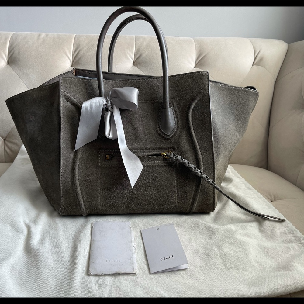 CELINE Luggage Phantom Grey Suede Handbag!!